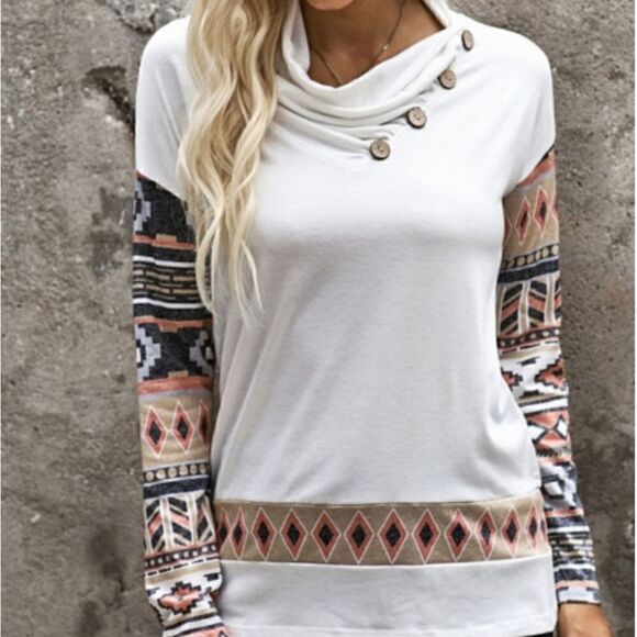 White Asymmetric Buttoned Long Sleeve Sweatshirt - Picture 1 of 2
